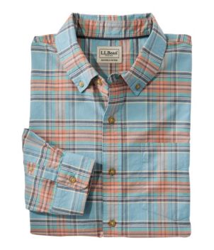 Men's Sunwashed Oxford Shirt, Slightly Fitted Untucked Fit, Plaid, New