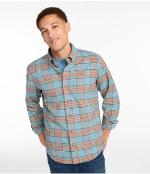 Men's Sunwashed Oxford Shirt, Slightly Fitted Untucked Fit, Plaid, New