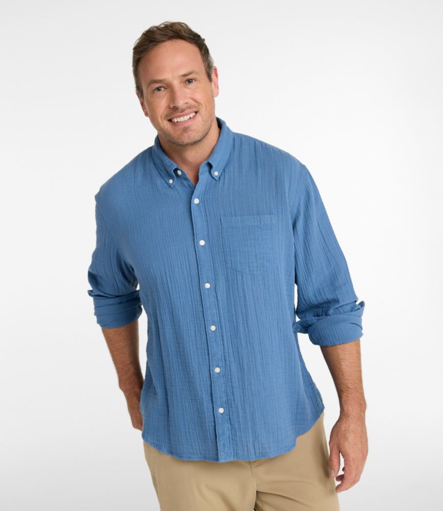 Men's Cloud Gauze Shirt, Long-Sleeve, Slightly Fitted Untucked Fit, Bone Multi Stripe, small image number 4