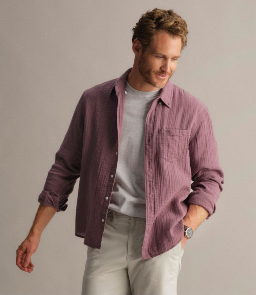 Men's Cloud Gauze Shirt, Long-Sleeve, Slightly Fitted Untucked Fit, Bone Multi Stripe, small image number 9