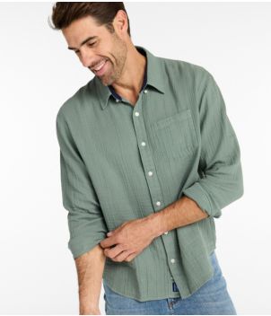 Men's Cloud Gauze Shirt, Long-Sleeve, Slightly Fitted Untucked Fit, New