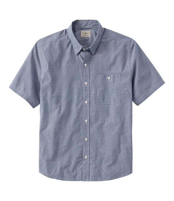Comfort Stretch Performance Chambray Short Sleeve Shirt Slightly Fitted Men's Regular, Indigo, large image number 0