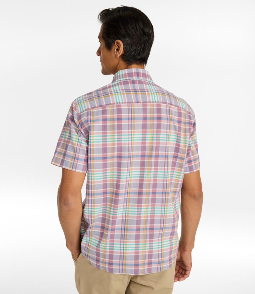 Men's Madras Shirt, Short-Sleeve, Slightly Fitted Untucked Fit, Cobalt Sea, small image number 3