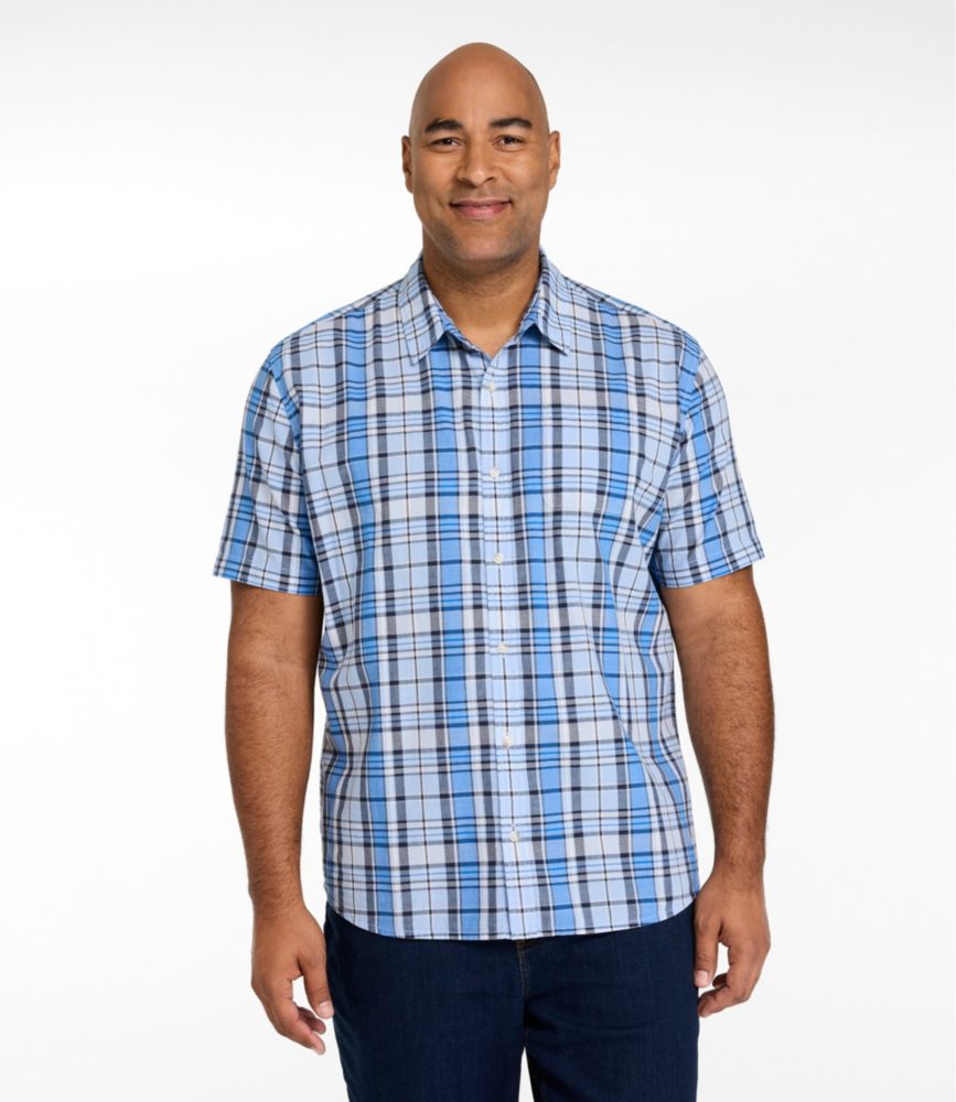 Men's Madras Shirt, Short-Sleeve, Slightly Fitted Untucked Fit, Cobalt Sea, small image number 4