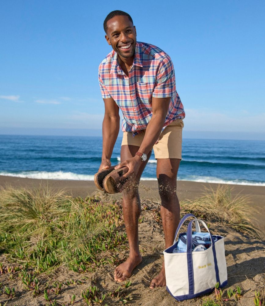 Men's Madras Shirt, Short-Sleeve, Slightly Fitted Untucked Fit, Cobalt Sea, small image number 8