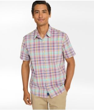 Men's Madras Shirt, Short-Sleeve, Slightly Fitted Untucked Fit, New