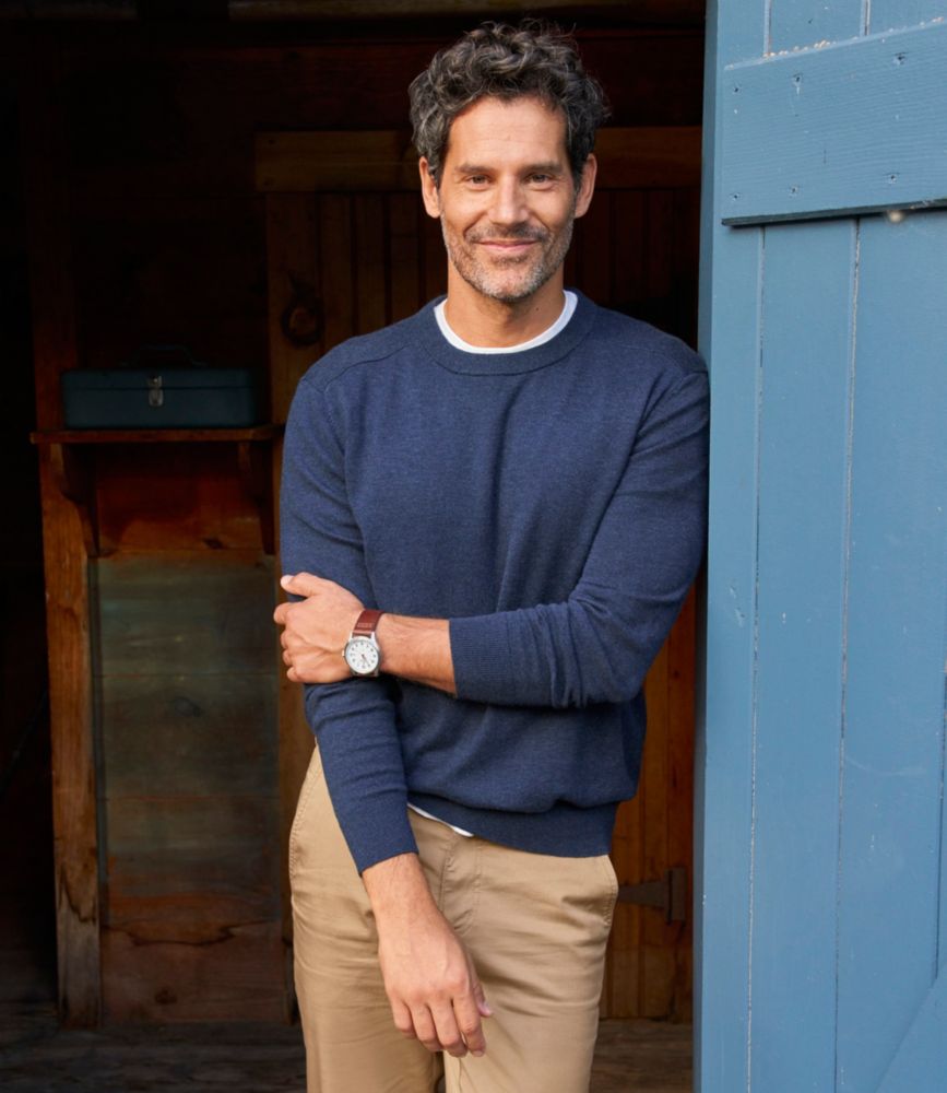 Men's All Seasons Cotton Blend Sweater, Crewneck, Classic Navy Heather, small image number 8