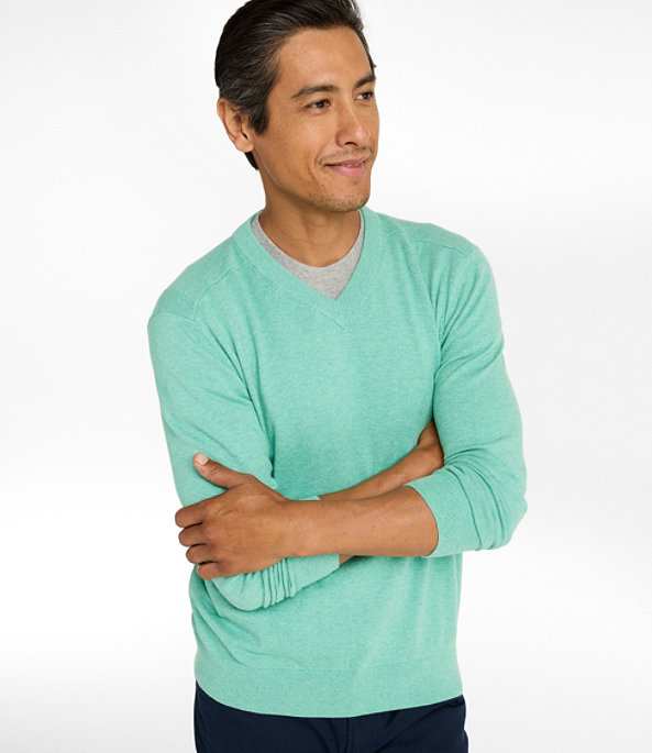 All Seasons Cotton Blend V-Neck Sweater Men's Regular, Seaboard Blue Heather, large image number 1