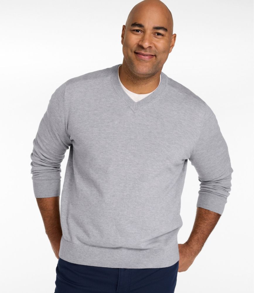 Men's All Seasons Cotton Blend Sweater, V-Neck, Shore Heather, small image number 4