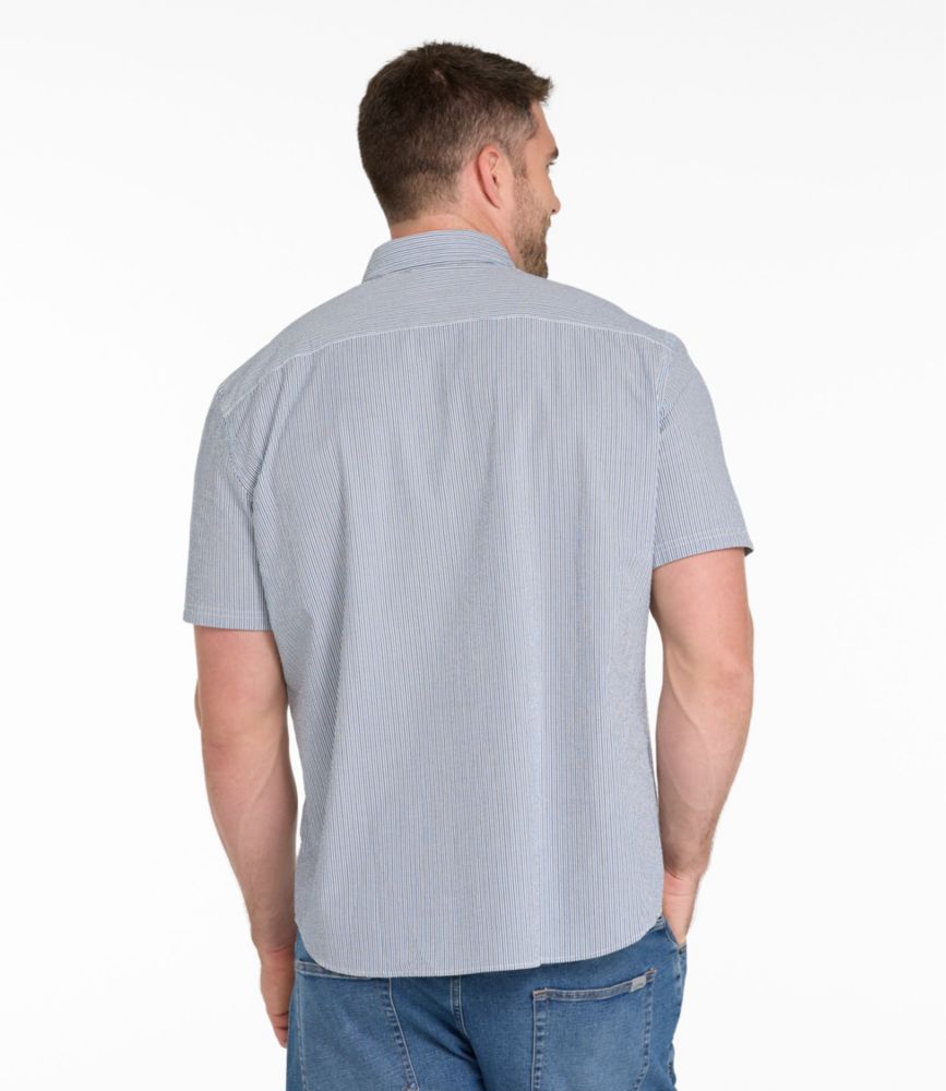 Men's Comfort Stretch Performance&reg; Seersucker Shirt, Short-Sleeve, Slightly Fitted Untucked Fit, Stripe, Classic Navy, small image number 5