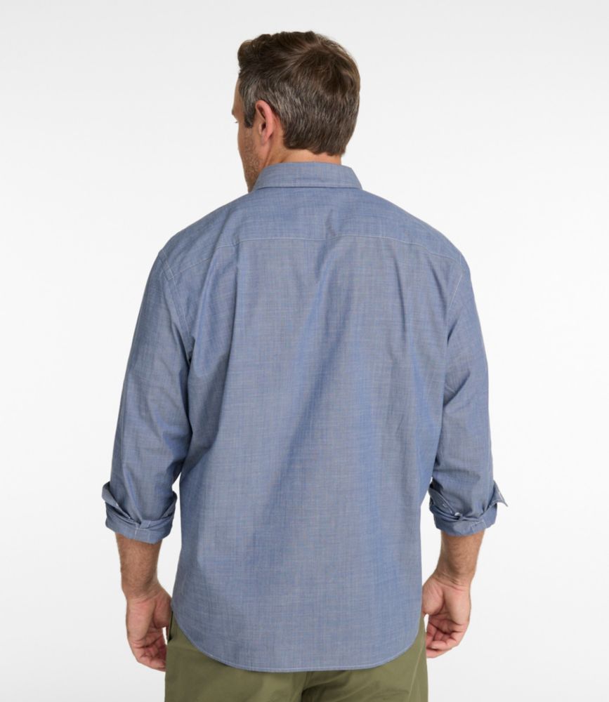 Men's Comfort Stretch Performance&reg; Chambray Shirt, Long-Sleeve, Slightly Fitted Untucked Fit, Light Indigo, small image number 5