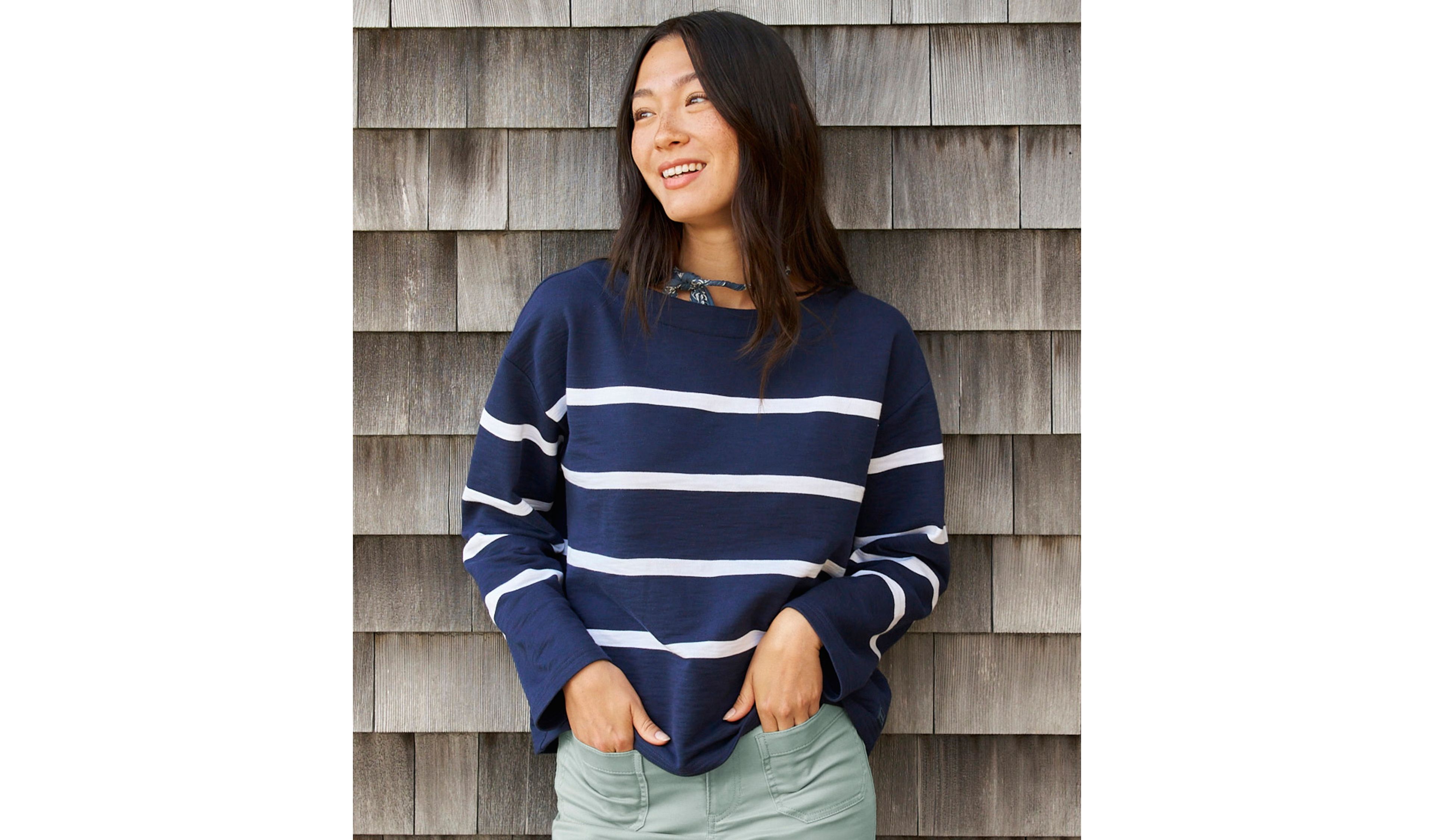 Women's Peaks Island Top, Relaxed Boatneck Long-Sleeve Stripe