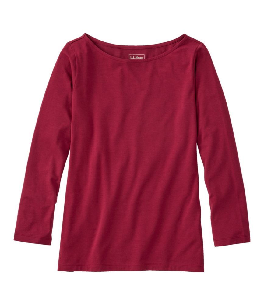 Women's Soft Stretch Supima-Blend Tee, Boatneck Bracelet-Sleeve, Bordeaux, small image number 1