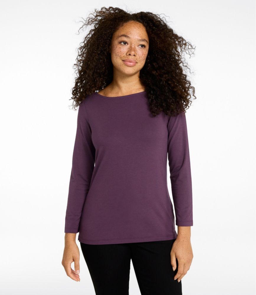 Women's Soft Stretch Supima-Blend Tee, Boatneck Bracelet-Sleeve, New