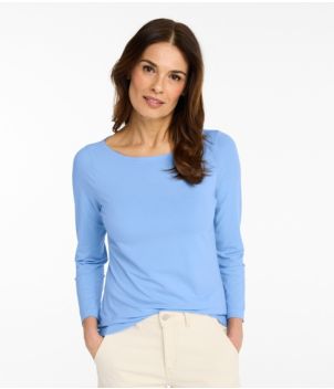 Women's Soft Stretch Supima-Blend Tee, Boatneck Bracelet-Sleeve, New