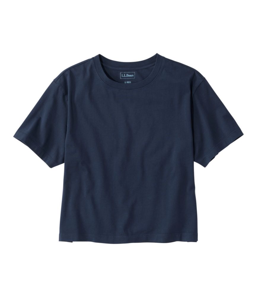 Women's Sunwashed Tee, Short-Sleeve Cropped Boxy Crewneck, Classic Navy, small image number 1