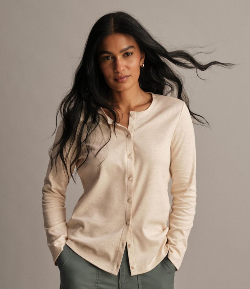 Women's Pima Cotton Tee, Long-Sleeve Crewneck Cardigan, Deep Lake, small image number 6