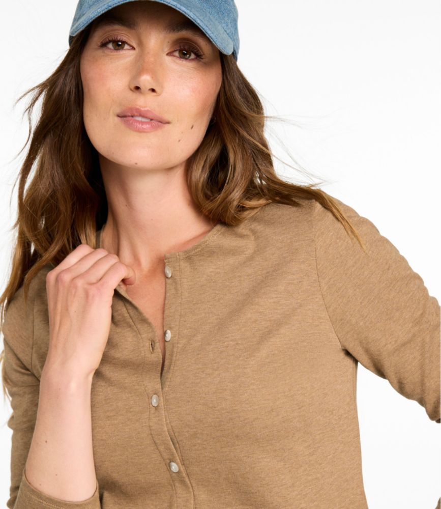 Women's Pima Cotton Tee, Long-Sleeve Crewneck Cardigan, Deep Lake, small image number 7