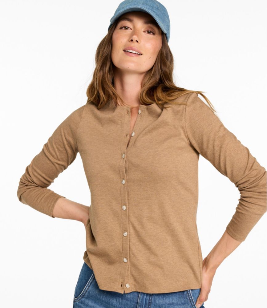 Women's Pima Cotton Tee, Long-Sleeve Crewneck Cardigan, Deep Lake, small image number 8