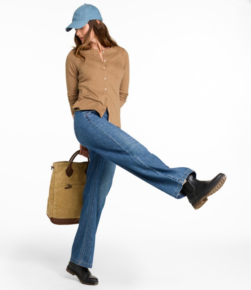 Women's Pima Cotton Tee, Long-Sleeve Crewneck Cardigan, Deep Lake, small image number 9