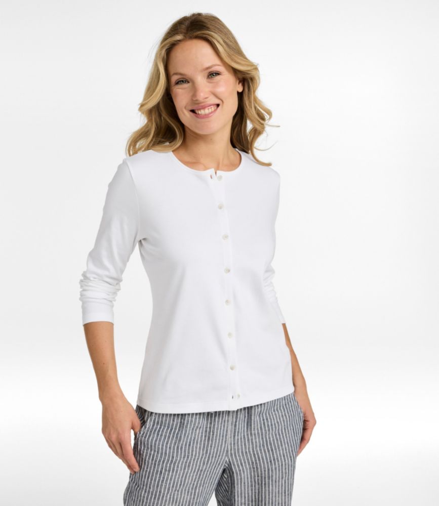 Women's Pima Cotton Tee, Long-Sleeve Crewneck Cardigan