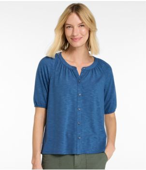 Women's Camden Hills Tee, Elbow-Sleeve Button-Front Shirt, New