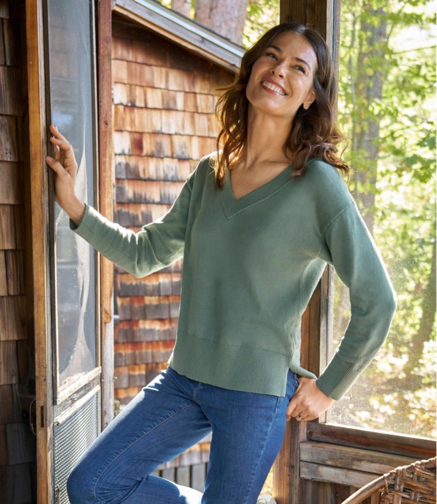 Women's Cotton/Cashmere Sweater, V-Neck, Deep Lake, small image number 7