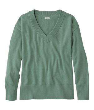 Women's Cotton/Cashmere Sweater, V-Neck, New
