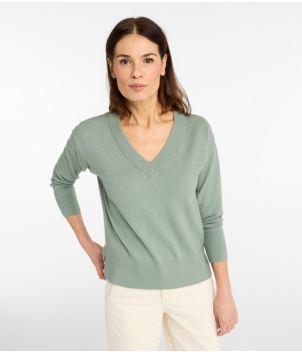 Women's Cotton/Cashmere Sweater, V-Neck, New