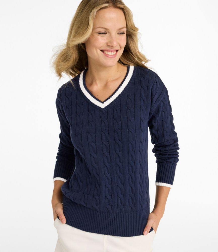 Women's The Original Double L® Sweater, Cable V-Neck