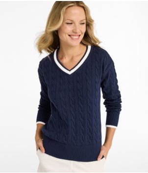 Women's The Original Double L® Sweater, Cable V-Neck, New