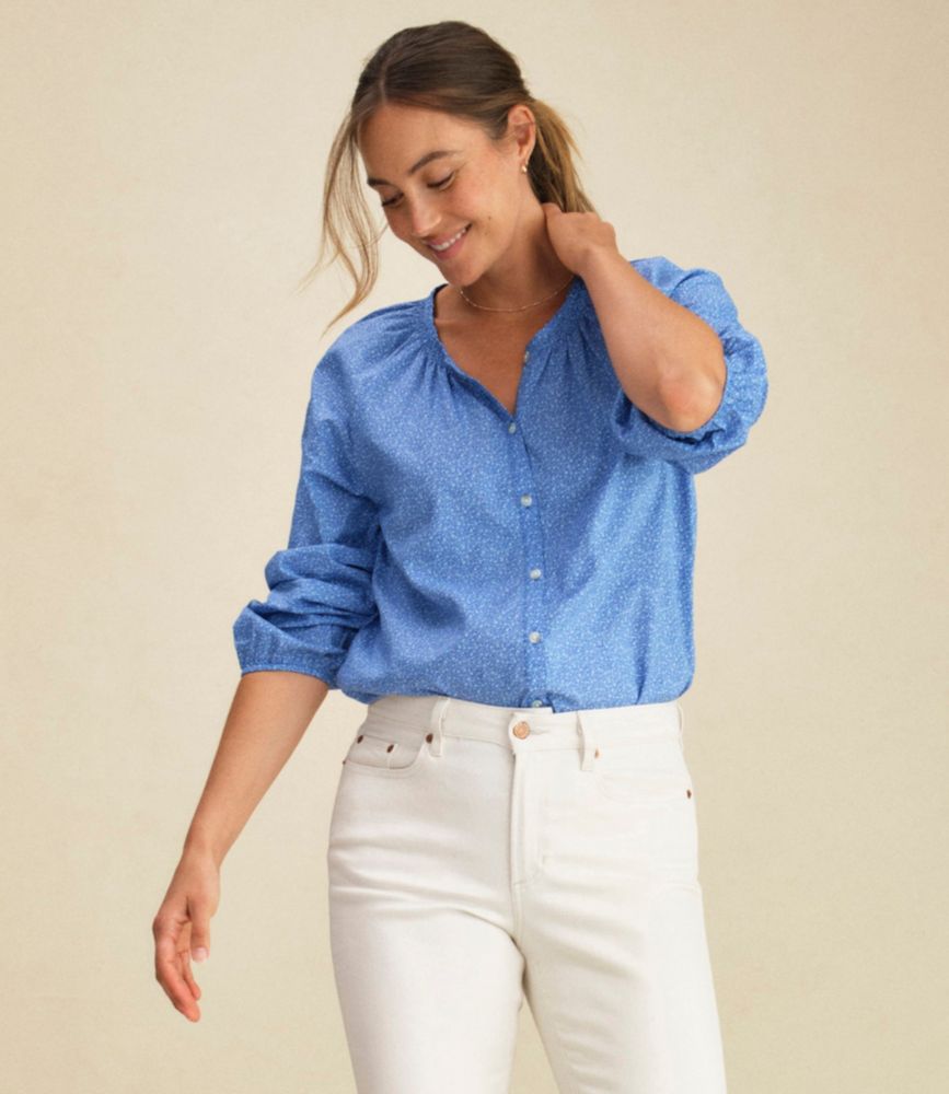 Women's Whisperweight Poplin Shirt, Long-Sleeve, Classic Navy Stripe, small image number 8