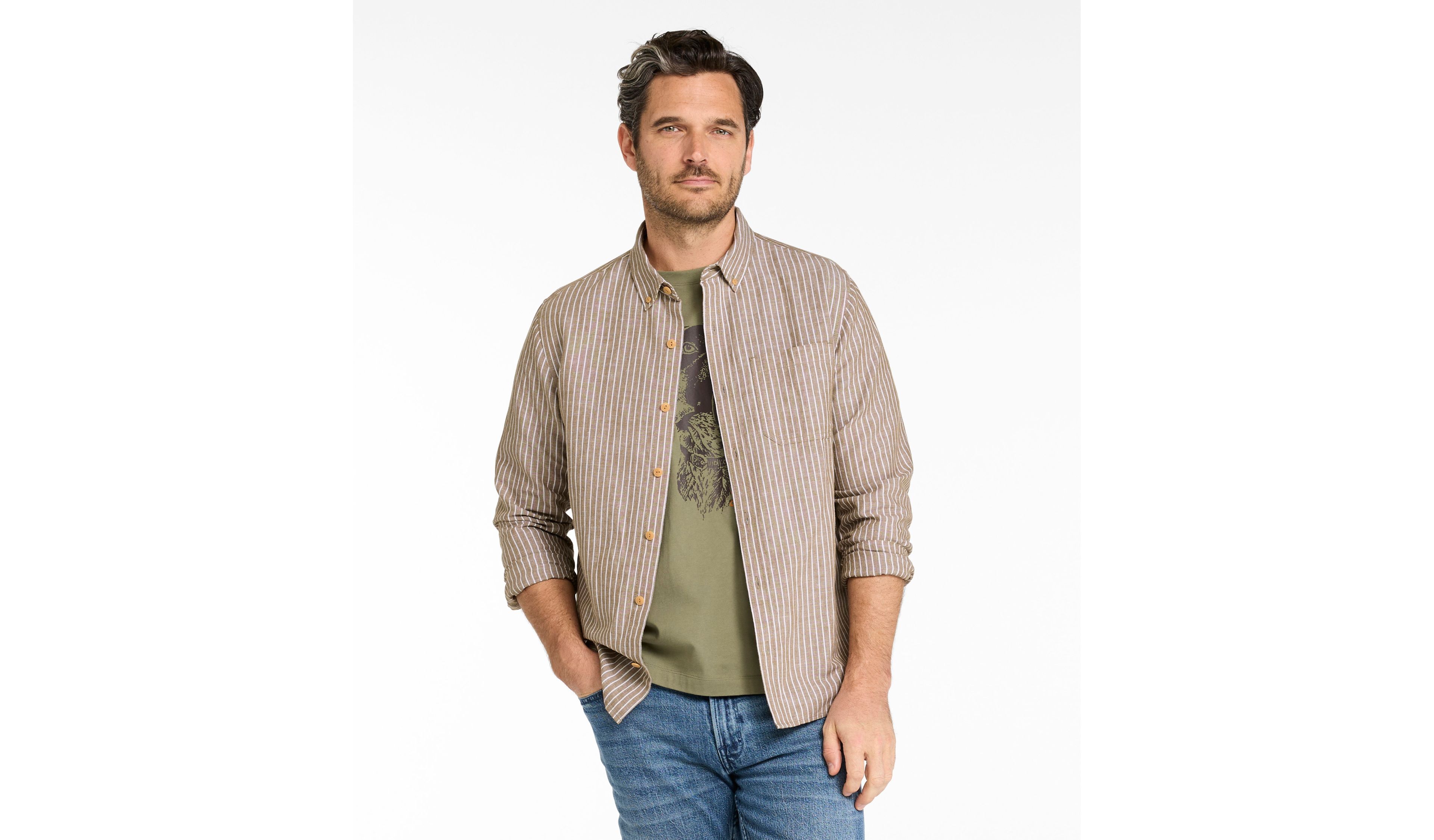 Men's Signature Wharfside Linen Blend Shirt, Slim Fit