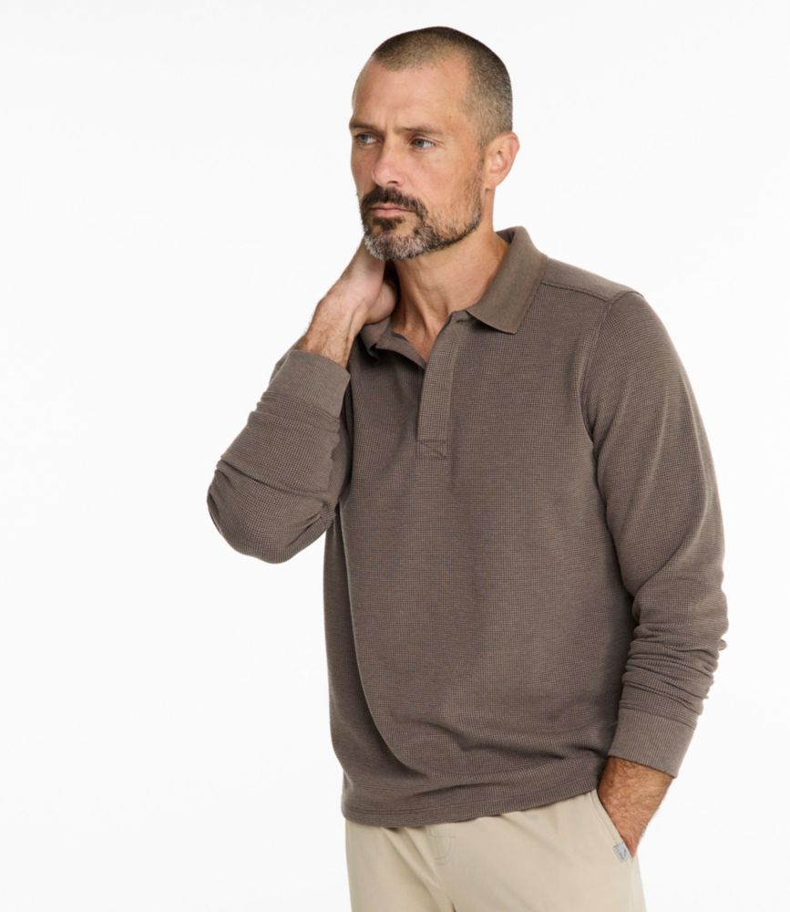 Men's Mountainside Micro Waffle Polo, Long-Sleeve, Carbon Navy, small image number 8