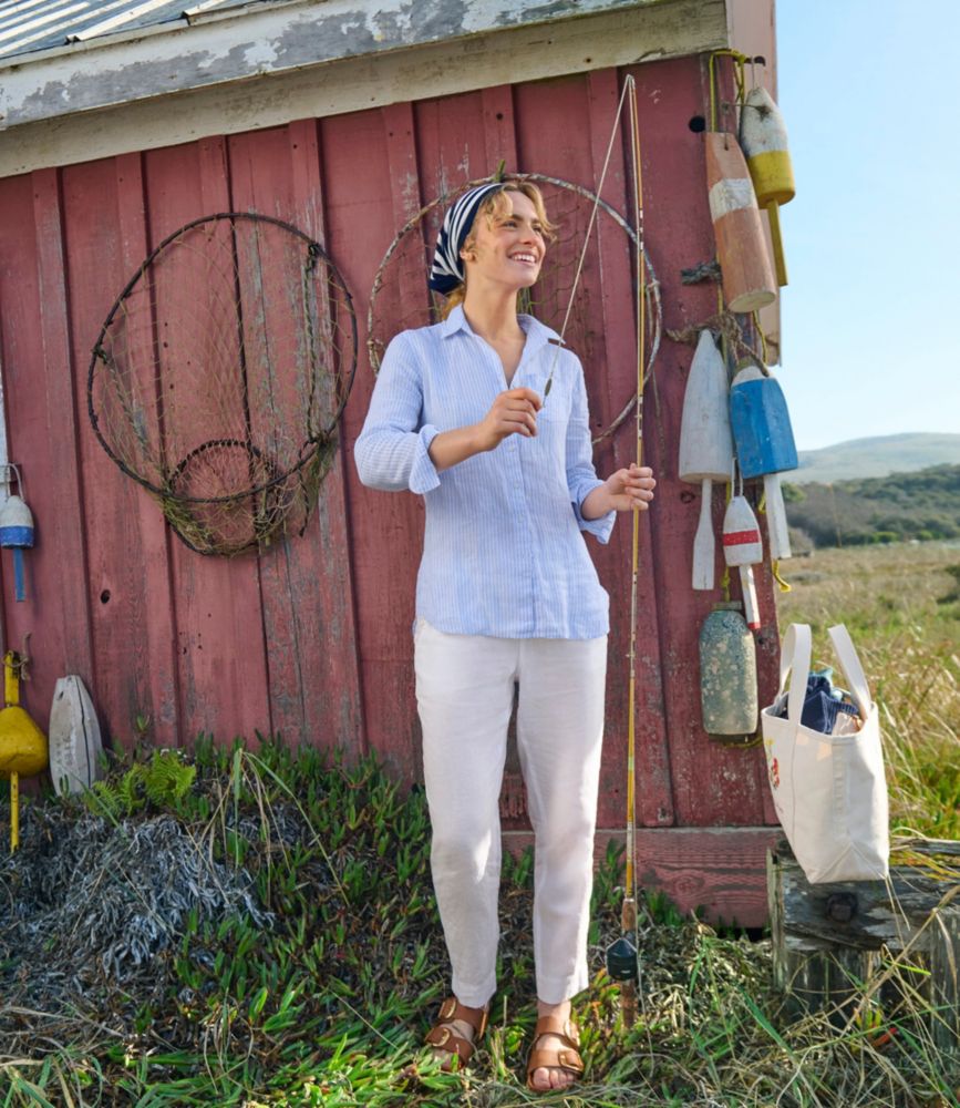 Women's Cotton/Cashmere Knit Triangle Scarf, Striped, Classic Navy/Sea Salt Stripe, small image number 5