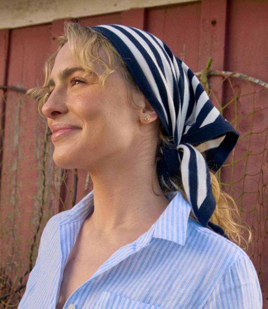 Women's Cotton/Cashmere Knit Triangle Scarf, Striped, Classic Navy/Sea Salt Stripe, small image number 7