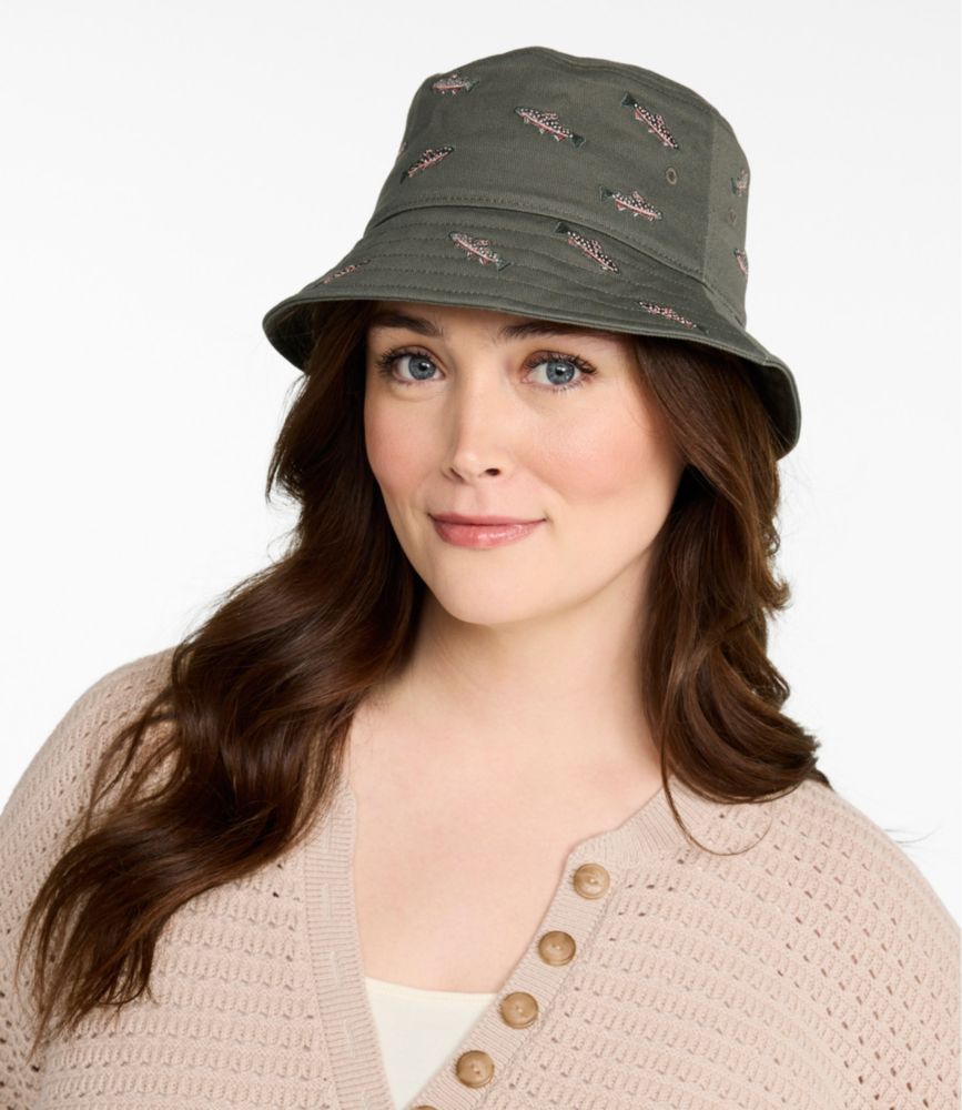 Adults' Cotton Motif Bucket Hat, Olive Gray Trout, small image number 4