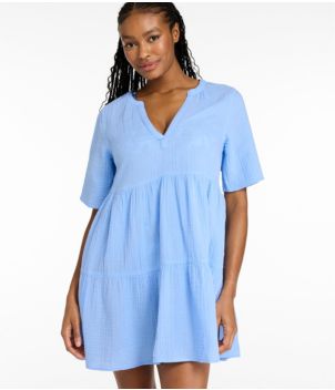 Women's Cloud Gauze Cover-Up Tiered Dress, Print, New