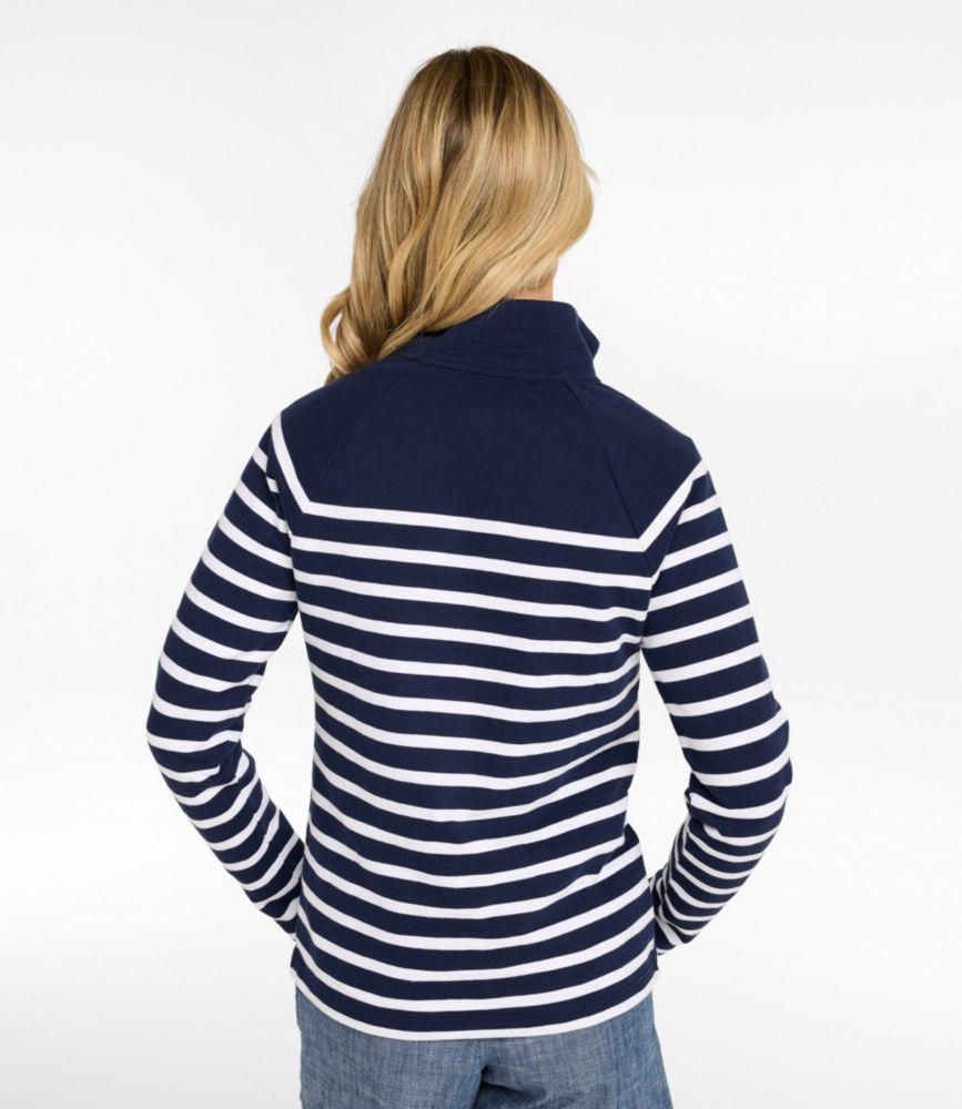 Women's Peaks Island Button Mockneck, Stripe, Glacial Teal/White, small image number 3