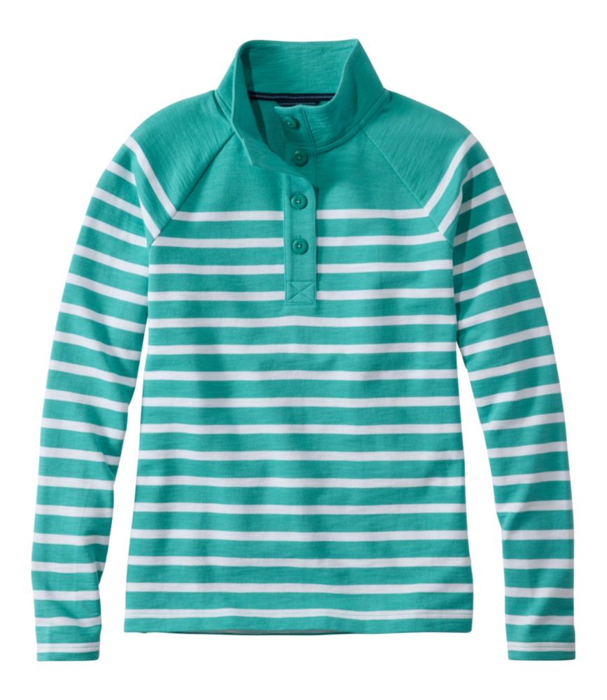 Women's Peaks Island Button Mockneck, Stripe, Glacial Teal/White, small image number 1