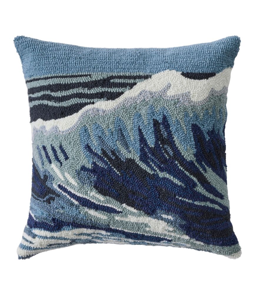 Indoor/Outdoor Hooked Pillow, 18x18 Ocean Waves