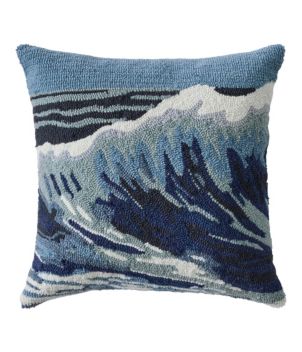 Indoor/Outdoor Hooked Pillow, 18x18 Ocean Waves