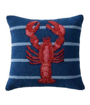 Indoor/Outdoor Hooked Pillow, 18x18 Lobster