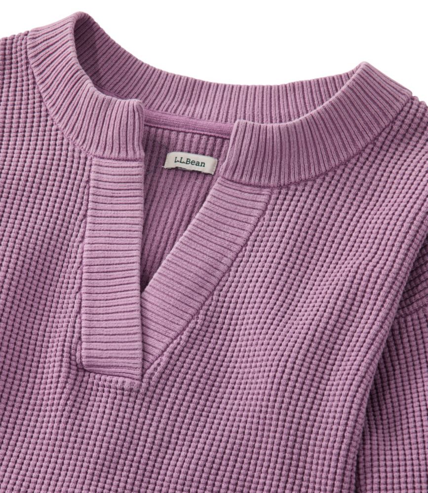 Women's Sunwashed Waffle Sweater, Splitneck, Bone, small image number 4