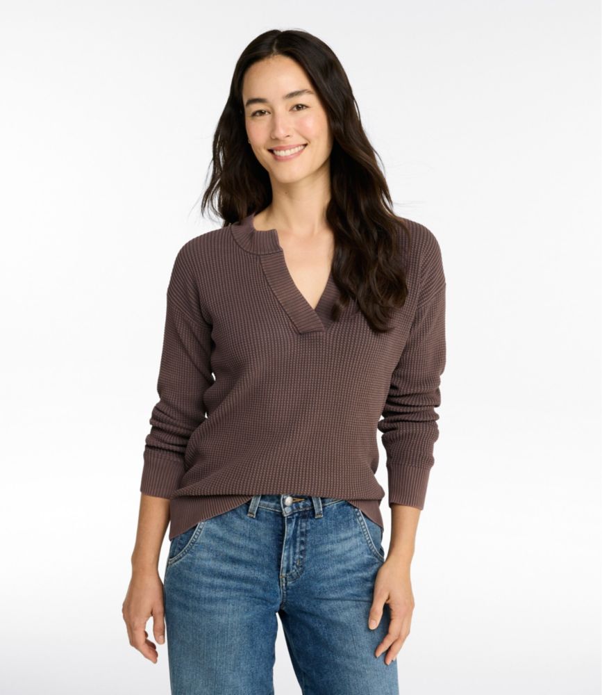 Women's Sunwashed Waffle Sweater, Splitneck, New