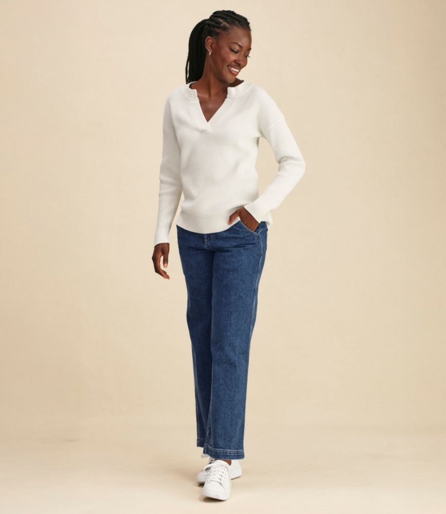 Women's Sunwashed Waffle Sweater, Splitneck