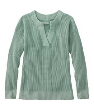 Women's Sunwashed Waffle Sweater, Splitneck, New