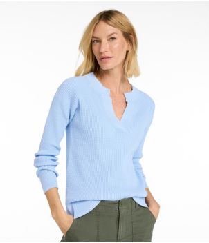 Women's Sunwashed Waffle Sweater, Splitneck, New