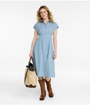 Women's Signature Pleated Midi Dress, Chambray, New