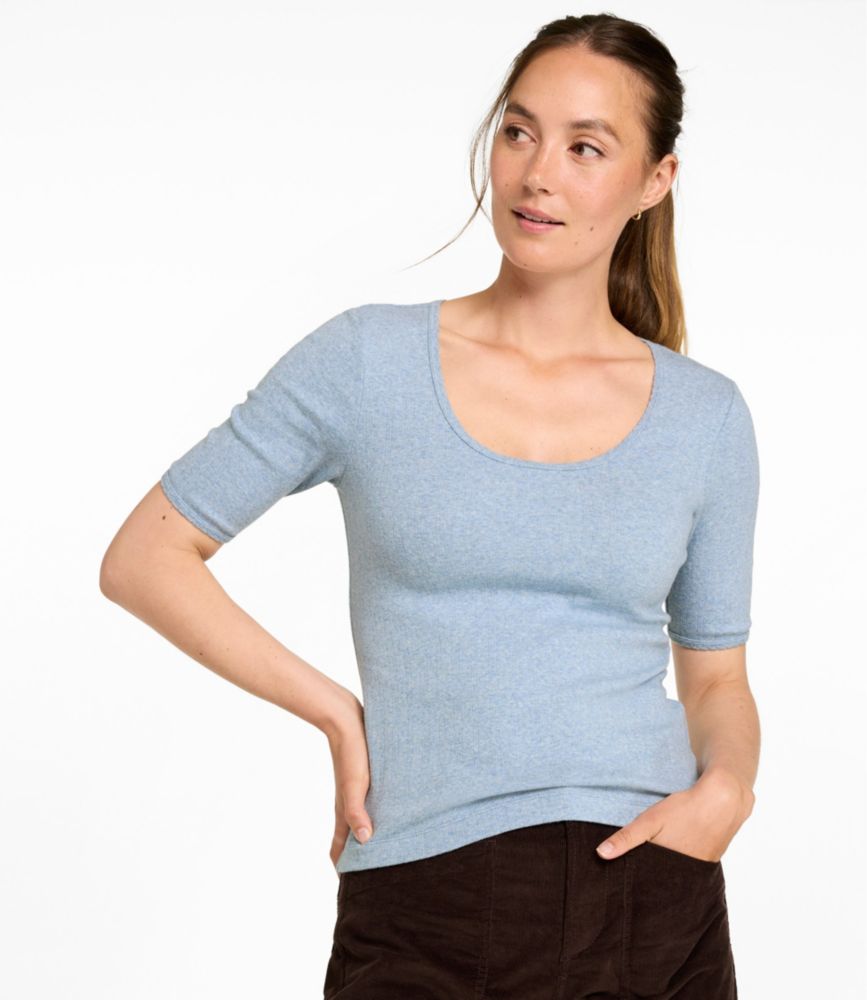 Women's Signature Premium Essential Pointelle Tee, Elbow-Sleeve Scoopneck